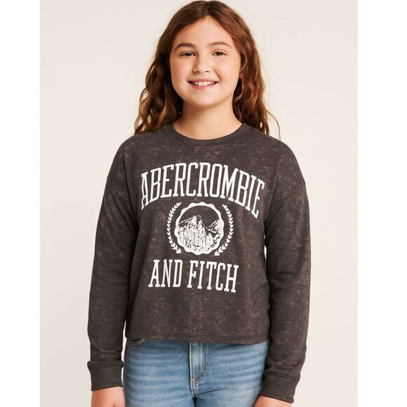 Abercrombie & Fitch Girls LS Graphic Tee 13/14 Black Acid Wash Pullover Top #F - Picture 1 of 6